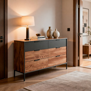 Cassettiera 6 Cassetti Soft Close Per Camera Da Letto Cameretta Design Moderno Con Piedini In Metallo 137.3 x 81.4 x 39.5 Cm Castagno E Antracite