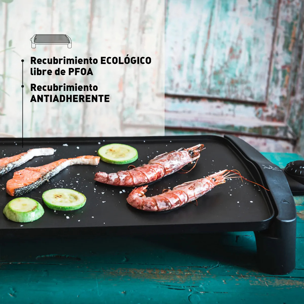 Plancha de cocina eléctrica JATA GR555A de 46 x 28 cm. Antiadherente. Resistencia patentada. Fabricada en España