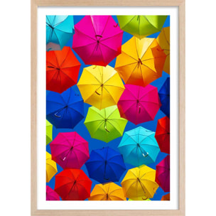 Affiche ciel de parapluies Affiche + cadre en bois - Chêne
