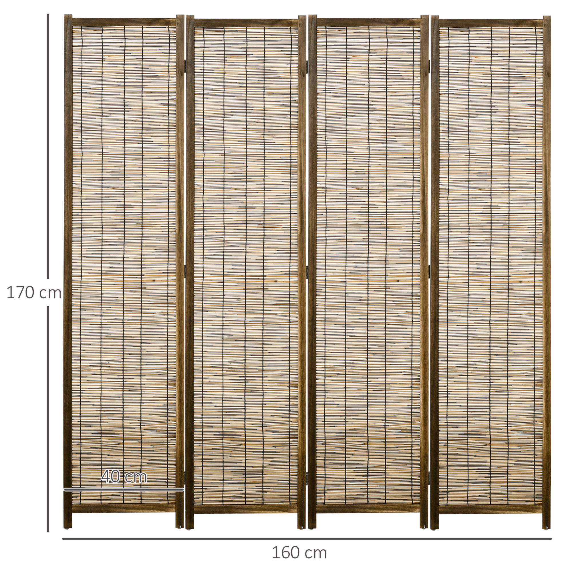 Biombo de 4 Paneles Divisor de Habitación Plegable 160x1,8x170 cm Separador de Ambientes de Madera y Carrizo Estilo Rústico para Oficina Dormitorio Salón Natural