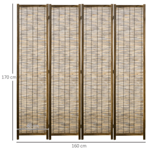 Biombo de 4 Paneles Divisor de Habitación Plegable 160x1,8x170 cm Separador de Ambientes de Madera y Carrizo Estilo Rústico para Oficina Dormitorio Salón Natural