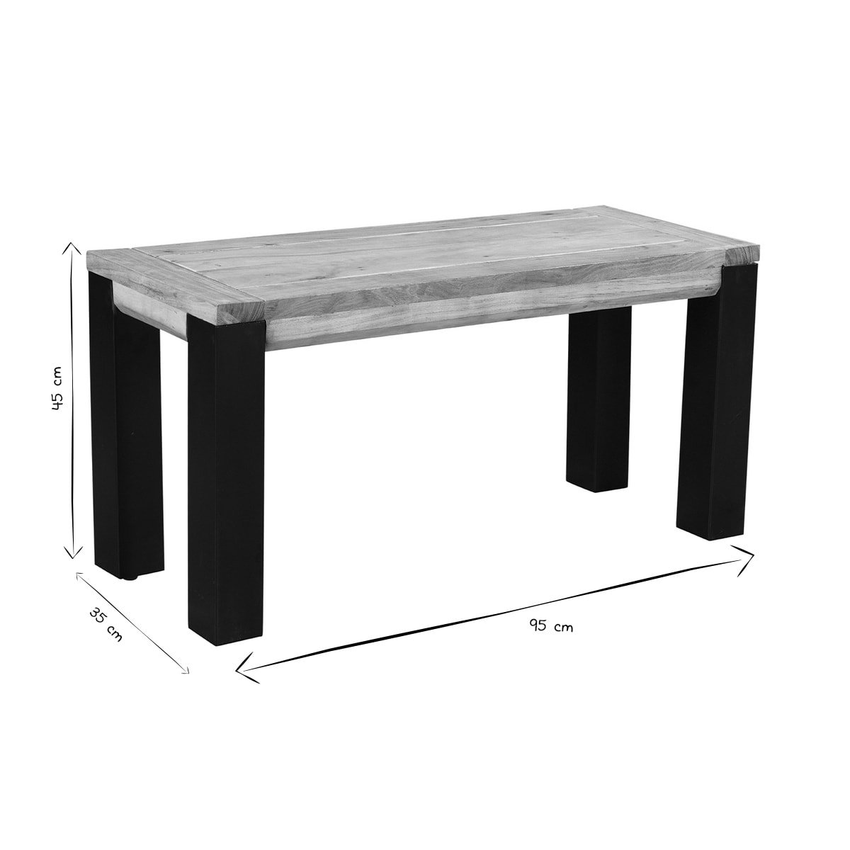 Banc industriel en bois massif et métal noir L95 cm TRAP