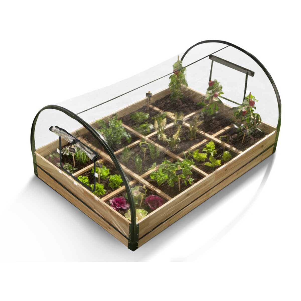 Serres de potager 12 compartiments Aroma en bois avec bâche - Lot de 2