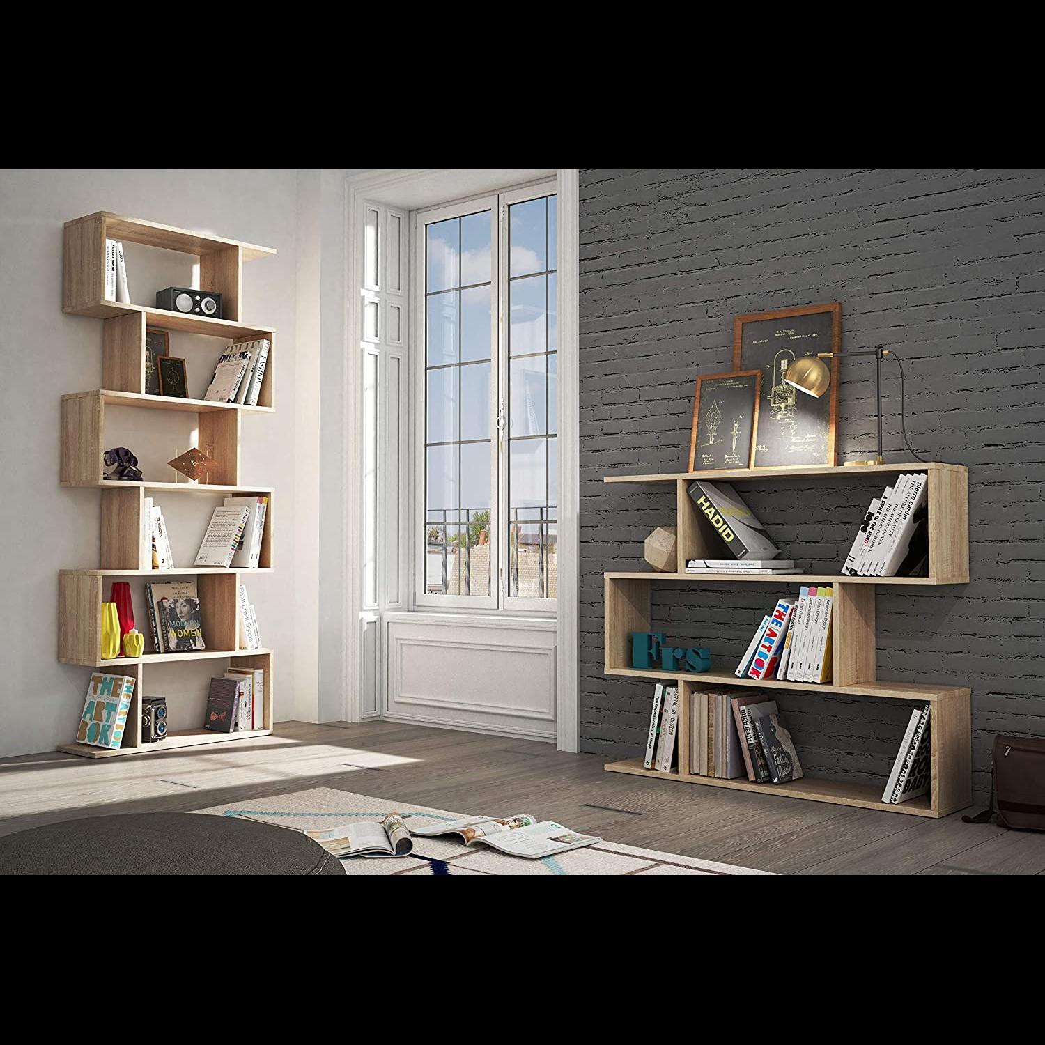 Libreria da Terra Con Mensole Zig Zag Friburgo Plus 192 x 80 x 25 cm Rovere