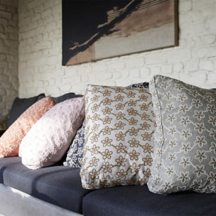 Housse de coussin brodée en lin, Made in France, FLEURS , naturel