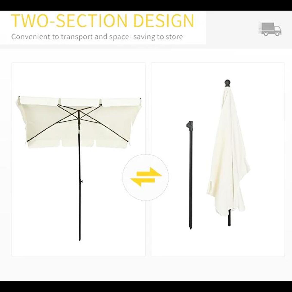 Ombrellone Rettangolare Da Giardino Parasole Balcone Inclinazione Regolabile Anti UV Impermeabile Per Mare Spiaggia Piscina Terrazzo 198x125 Cm Bianco