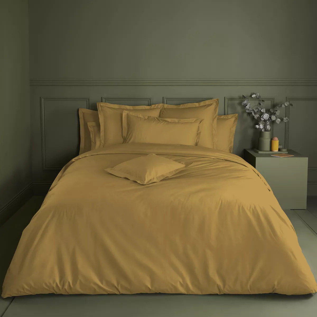 Housse de couette percale de coton uni jaune La percale francaise safran