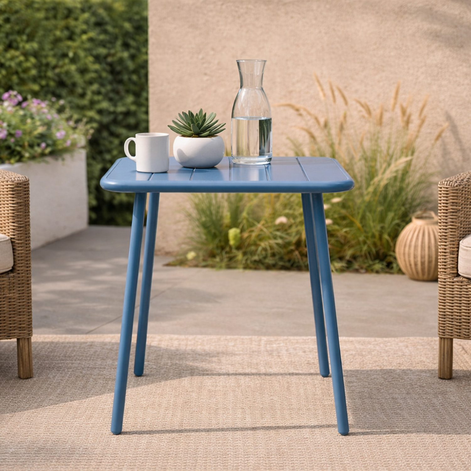 EVORA Table carrée 2 places 50x50cm bleu