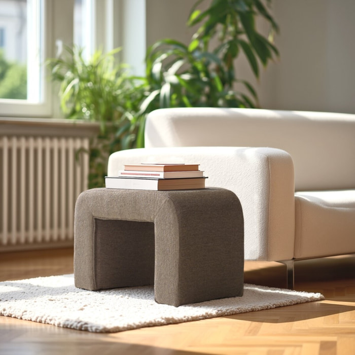 LEOPOLD - Pouf en tissu petite bouclette taupe foncé
