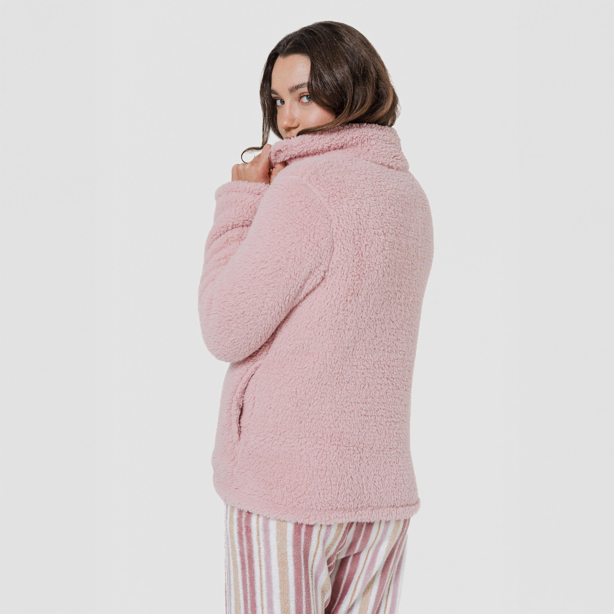 Felpa sherpa da donna rosa
