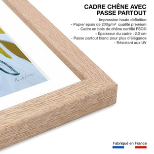 Poster fleurs bleues Affiche + cadre en bois - Chêne