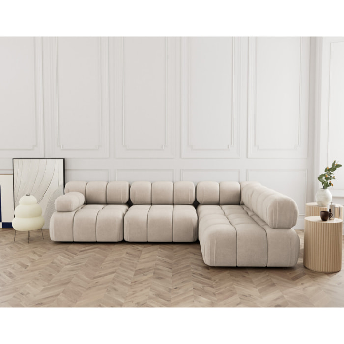 Ruby - canapé modulable d'angle droit 5 places en velours texturé - Beige