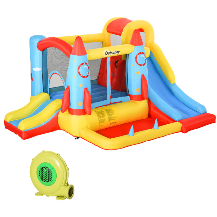 Castillo Hinchable con 2 Toboganes Cama de Salto y Piscina para Niños +3 Años con Inflador y Bolsa de Transporte para Interior Exterior 330x265x185 cm Multicolor