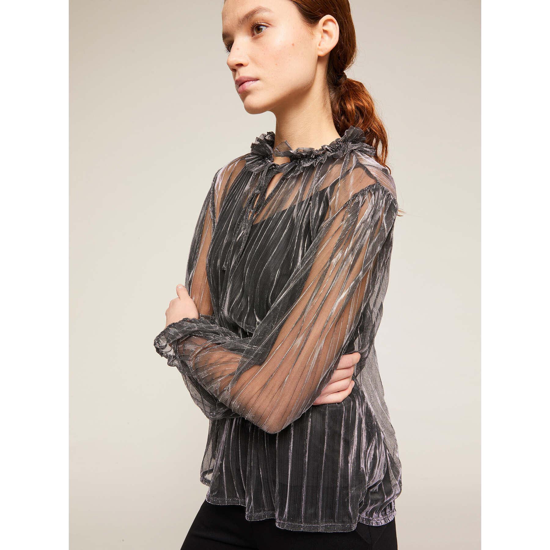 Motivi - Blusa plissé lurex con top interno - Argento