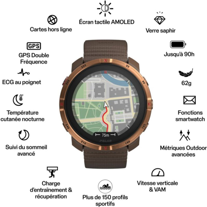 Montre sport POLAR Grit X2 Maron S-L