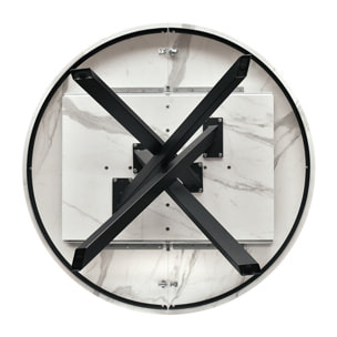 Tavolo rotondo PANTELLERIA in legno, finitura bianco statuario e gambe in metallo nero, allungabile Ø120xH75,3 cm - 170x120x75,3 cm