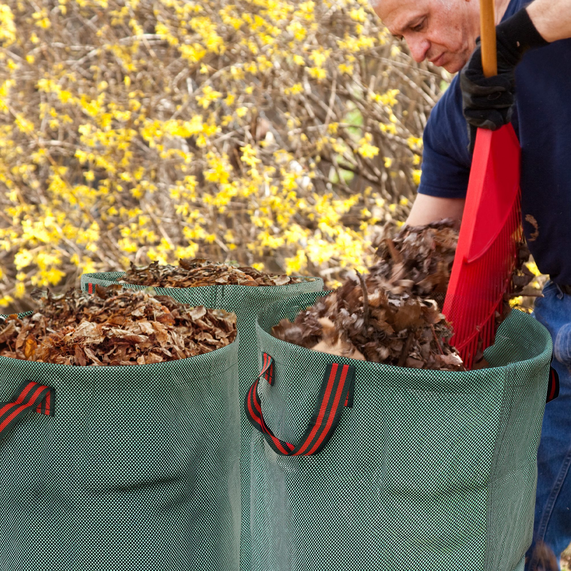 Set de 3 Bolsas de Basura de Jardín 272L Bolsas para Residuos Resistentes con Asas Reforzadas y Aros Flexibles Plegables y Reutilizables