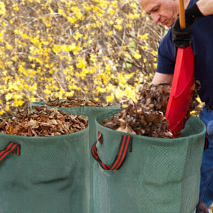 Set de 3 Bolsas de Basura de Jardín 272L Bolsas para Residuos Resistentes con Asas Reforzadas y Aros Flexibles Plegables y Reutilizables