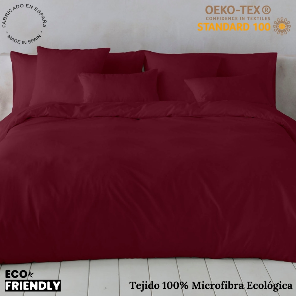 Icehome - Funda Nórdica Lisa - 100% Microfibra - Incluye 1/2 Fundas de Almohada - Burdeos