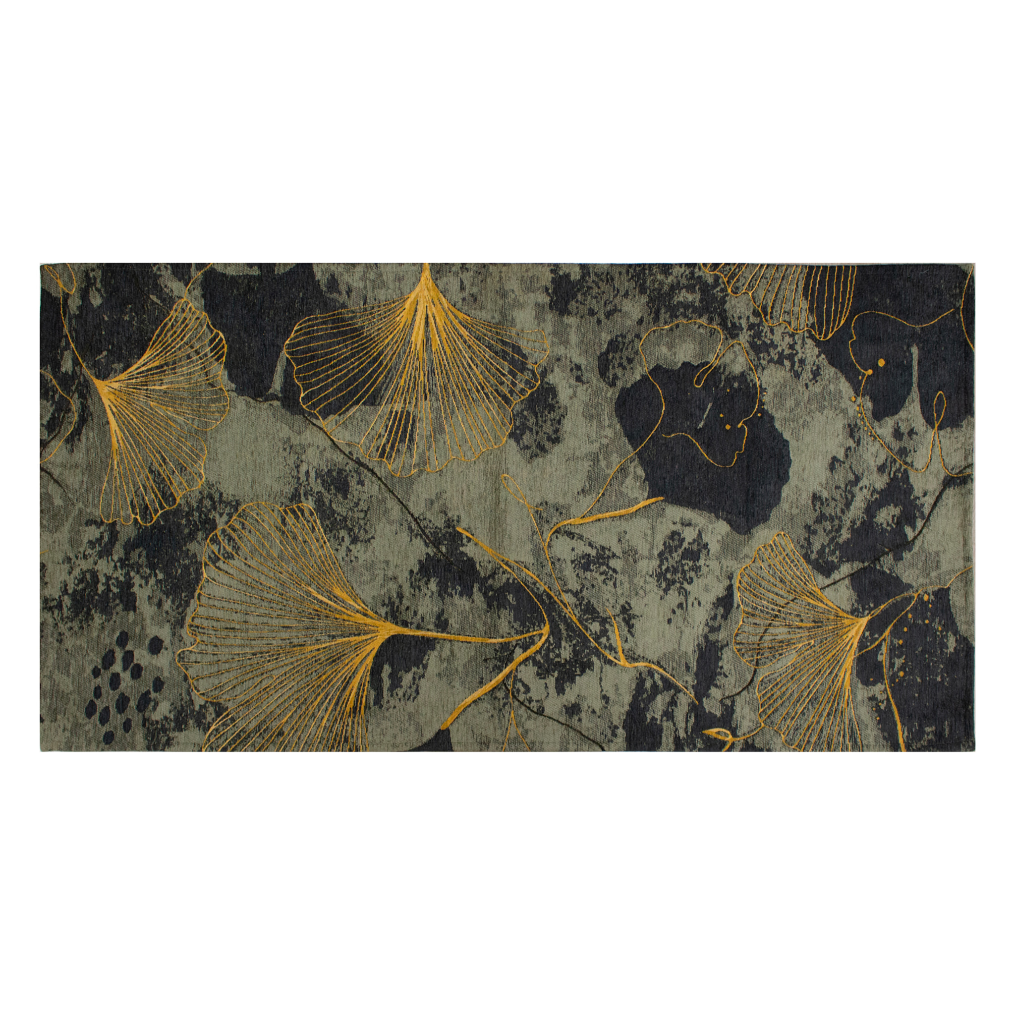 TAPPETO ARREDO DIS. GINKO VERDE CENERE MIS. 140X200 CM CON ANTISCIVOLO