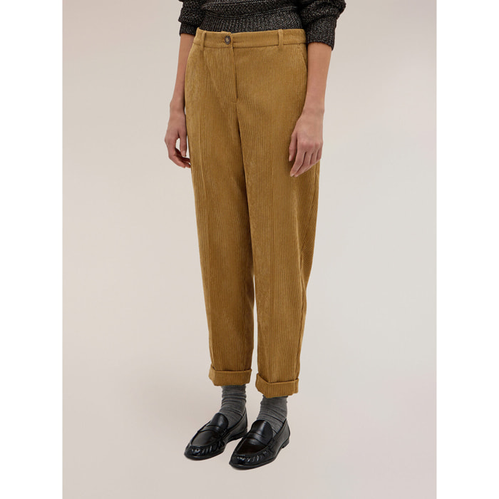 Motivi - Pantaloni con risvolto in velluto a coste - Giallo
