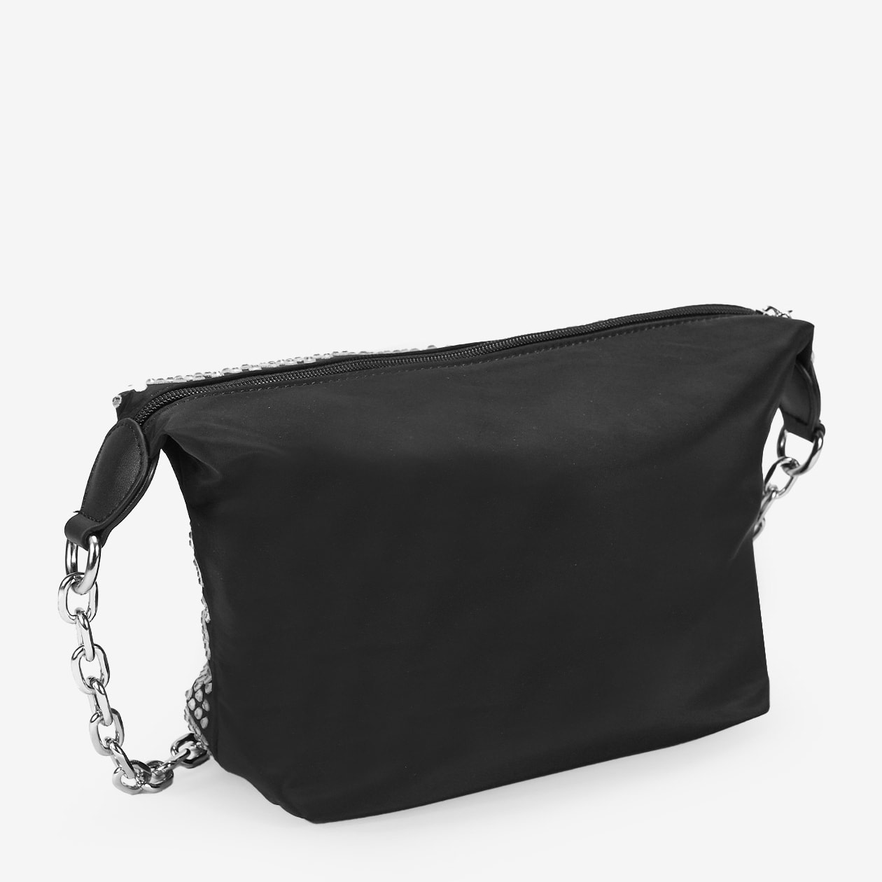 Bolso de hombro negro en nylon con cadena