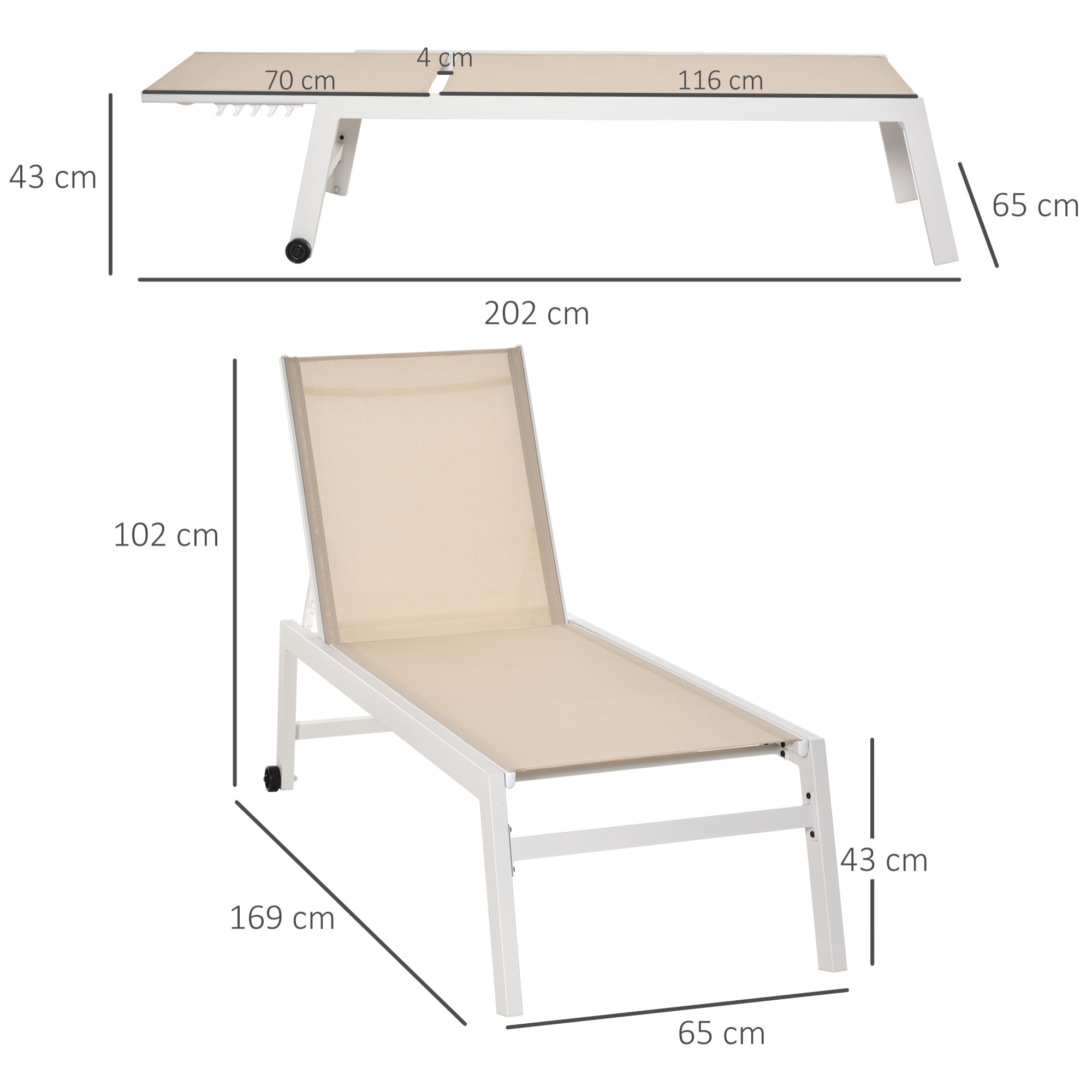 Tumbona para Exterior con Ruedas Chaise Longue de Terraza Respaldo Regulable