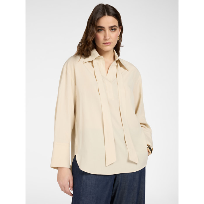 Elena Mirò - Camisa mezcla de lino con fajín - Beige
