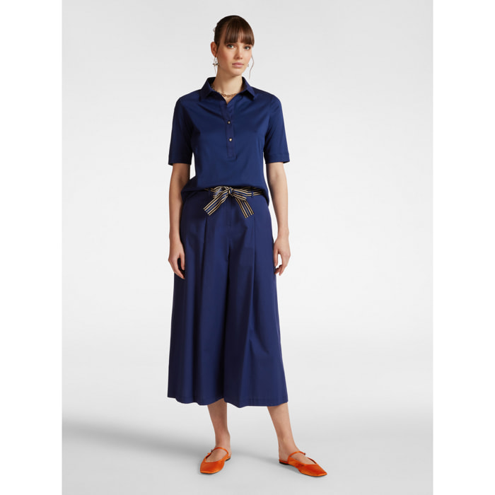 Elena Mirò - Pantalón ancho con cinturón de rayas - Azul