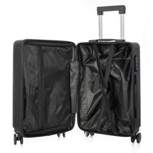 DAM Valigia grande volume trolley rigida ultraleggera, in ABS ad alta resistenza. Chiusura numerica e 4 ruote doppie rimovibili e girevoli a 360°. 50x29x76 Cm. Colore: Nero