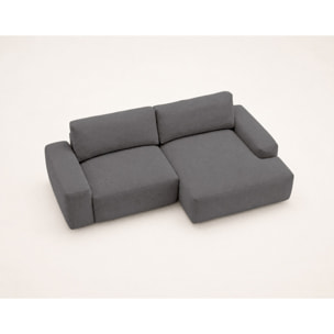 Tama - Canapé d'angle droit 4 places convertible avec coffre en tissu - Gris