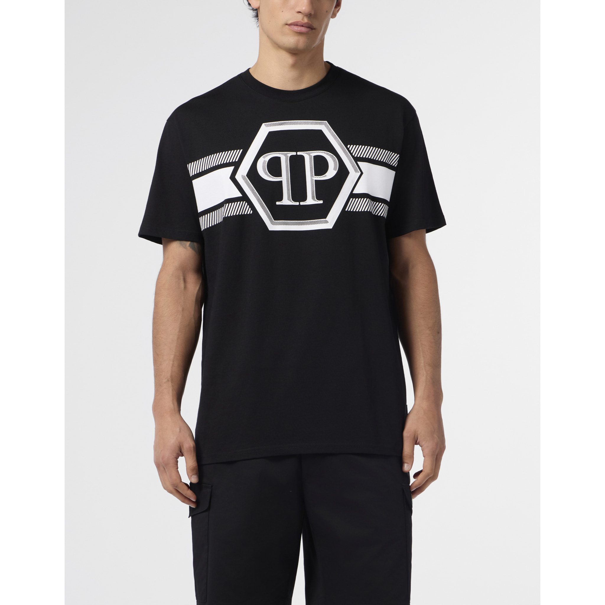 PHILIPP PLEIN Camiseta de cuello redondo y manga corta HEXAGON