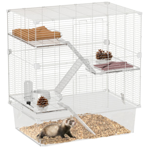 Jaula para Hurones de 4 Niveles con Bandeja Inferior Jaula para Roedores con Rampas Comedero y Bebedero Recinto para Chinchillas 73x47x80 cm Blanco