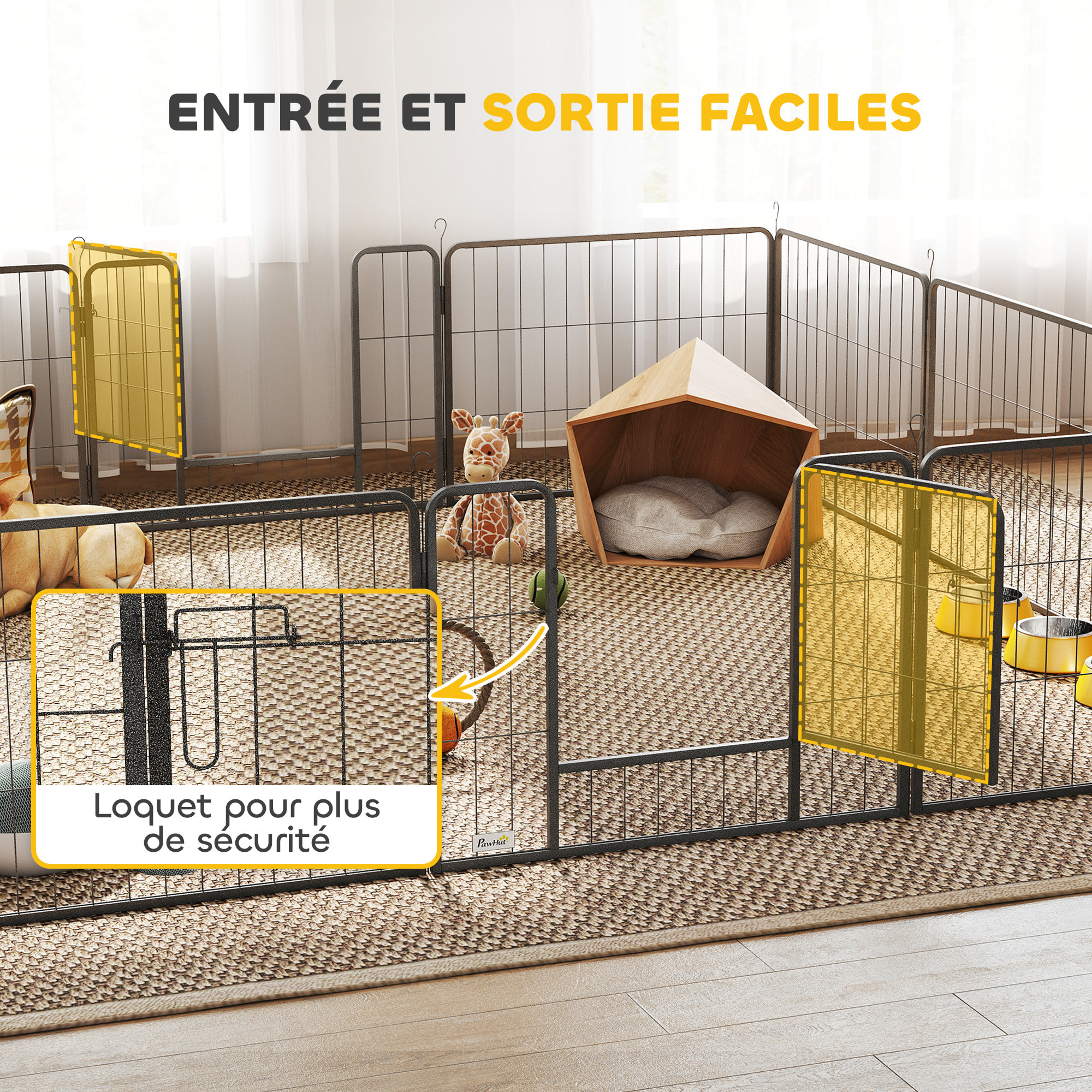 PawHut Parc enclos modulable pour animaux avec 2 portes - 12 panneaux modulables - acier noir