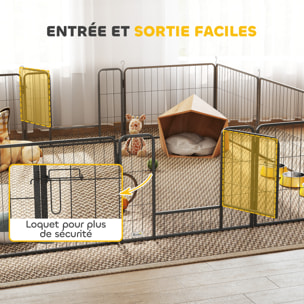 PawHut Parc enclos modulable pour animaux avec 2 portes - 12 panneaux modulables - acier noir