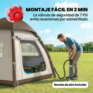 Tienda de Campaña Inflable con Mosquitera para 3–4 Personas Tienda de Campaña con Vestíbulo Bomba UPF30+ Puertas Bolsa Transporte Montaje Rápido Tela Oxford Cubierta Impermeable 3000 mm