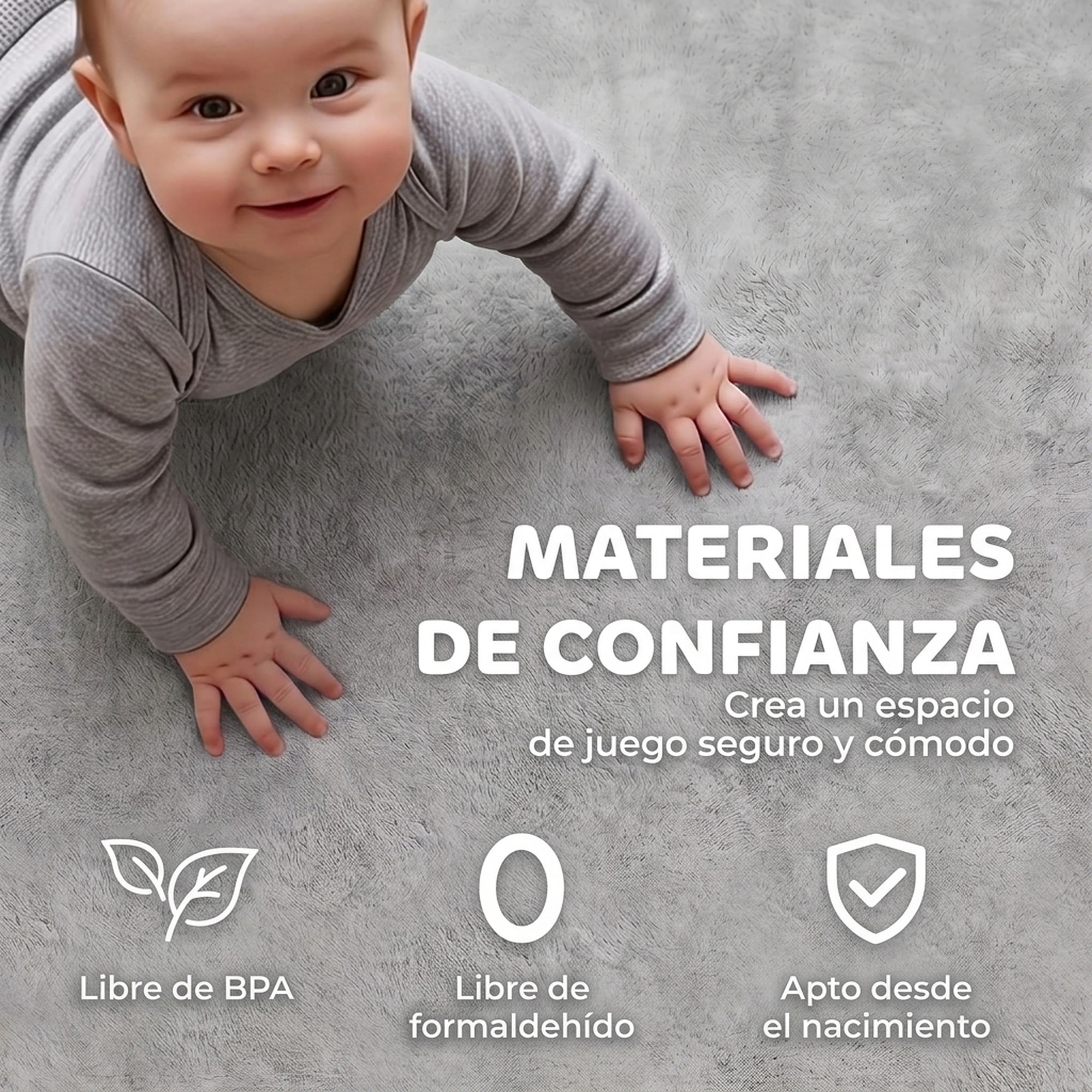 AIYAPLAY Alfombra Bebés Acolchada, 180x150 cm, Espuma de 3 cm, Colchoneta de Juegos, Franela Suave, Antideslizante, Resistente al Agua y Fácil de Limpiar, Gris Claro