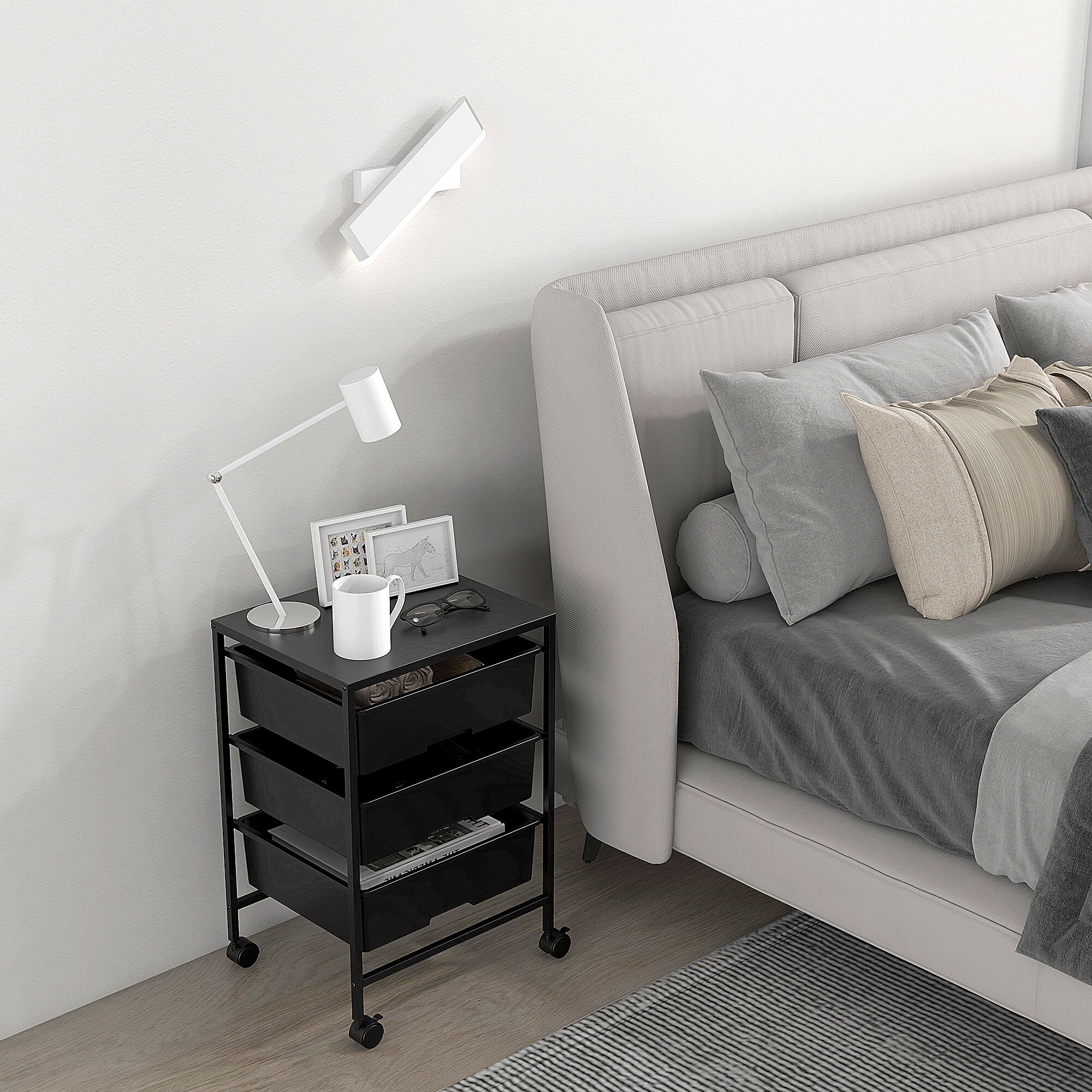 Carrito Auxiliar con Ruedas Carrito de Cocina de 3 Niveles con 3 Cestas para Almacenamiento y Marco de Acero para Comedor Sala Baño 40,8x33,5x60,5 cm Negro