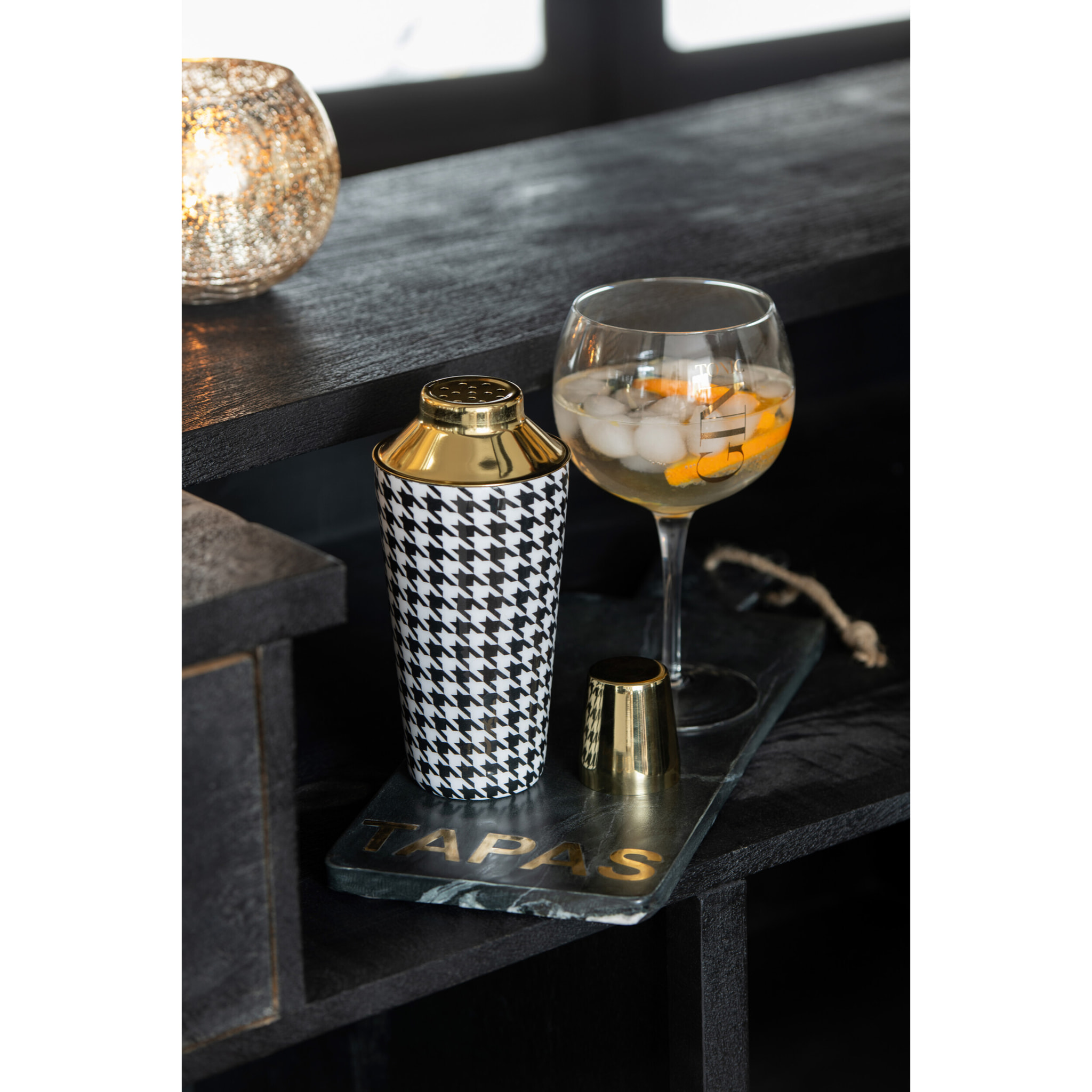 J-Line shaker à cocktails Pied-De-Poule - acier - noir/blanc