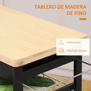 Carro de cocina Carrito Auxiliar de Madera 74x37x76cm Negro