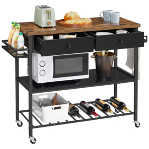Isola da cucina industriale con ruote in legno e acciaio