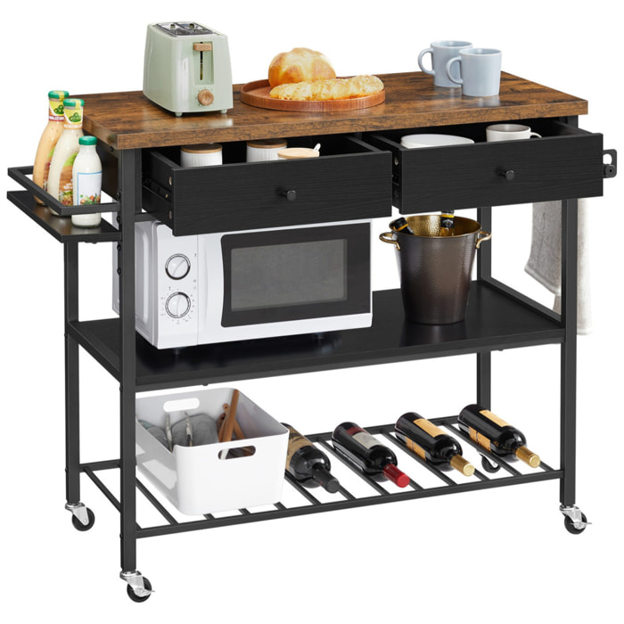 Isola da cucina industriale con ruote in legno e acciaio