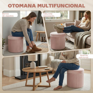 Puff Almacenaje, Banco Almacenaje Plegable, 35 L, 38x38x38 cm, Tapizado en Terciopelo, Baúl de Almacenamiento Redondo, Carga 120 kg, Taburete para Sala de Estar, Dormitorio, Entrada, Rosa