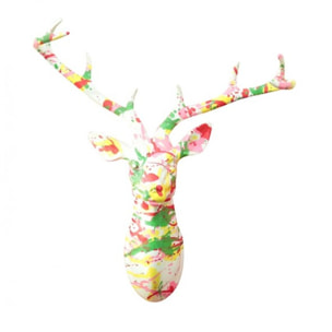 Sculpture murale tête de Cerf multicolore H40cm - ENA