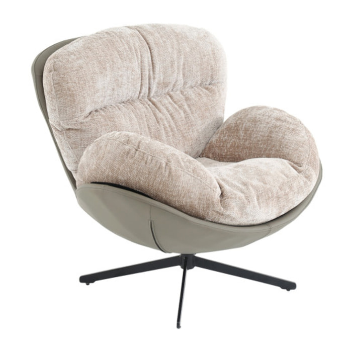 Fauteuil rotatif 360° tissu doux avec simili et pieds métal - DOUDOU