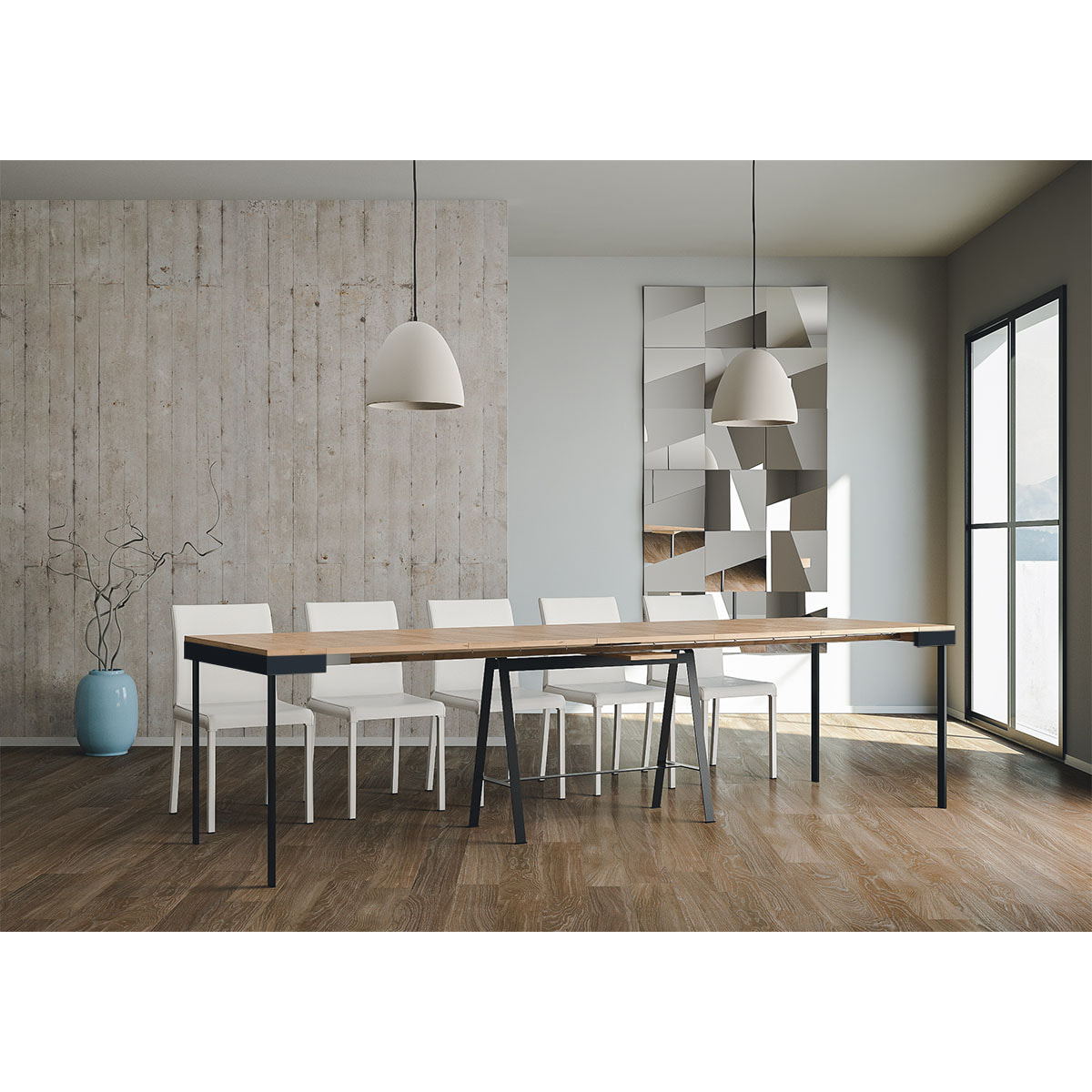 Consola extensible 90x40/300 cm Banco Evolution Roble Natural estructura Antracita