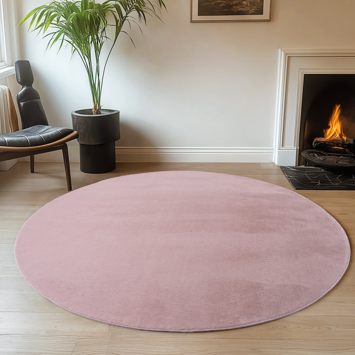 ALBA - Tapis rond doux rose à poils courts