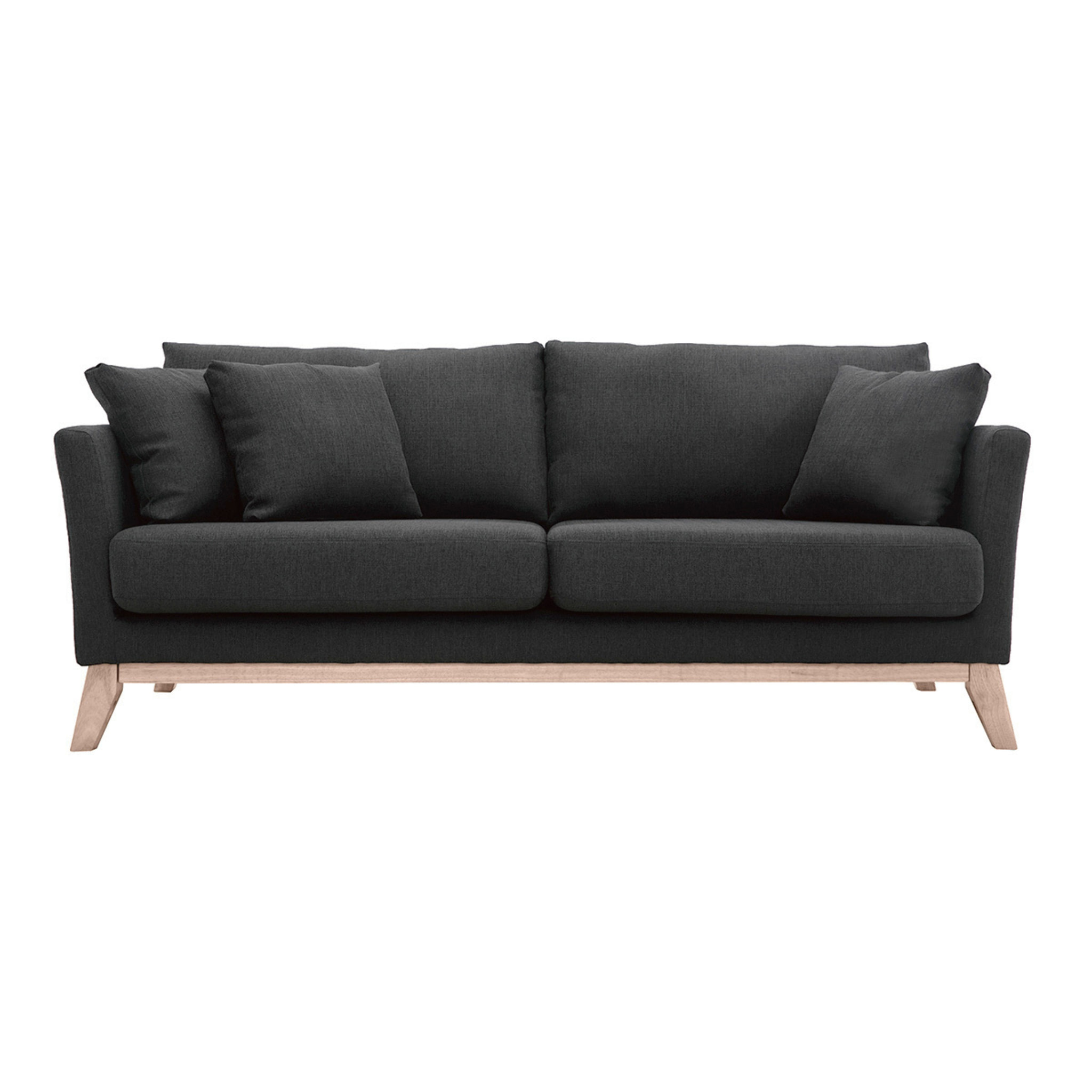Canapé scandinave déhoussable 3 places en tissu gris foncé et bois clair OSLO