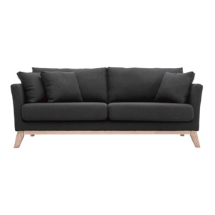 Canapé scandinave déhoussable 3 places en tissu gris foncé et bois clair OSLO