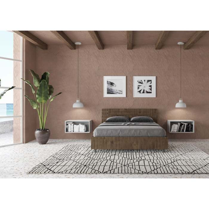 Letto matrimoniale francese con rete 140x200 testata dritta con doghe noce Ankel